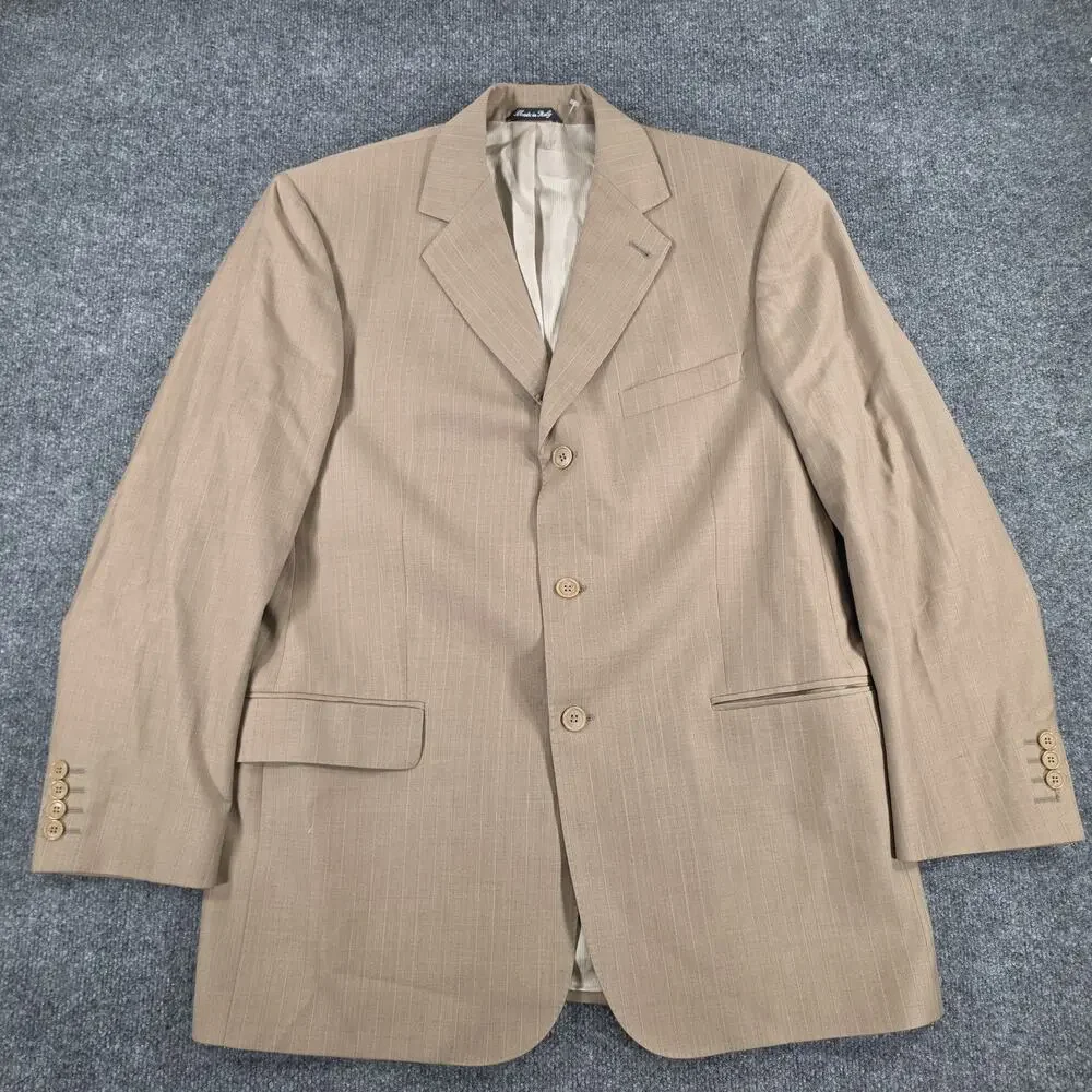 Classics by Zanetti Men's 52R Super 120's Wool Blazer Tan Pinstripe Made Italy